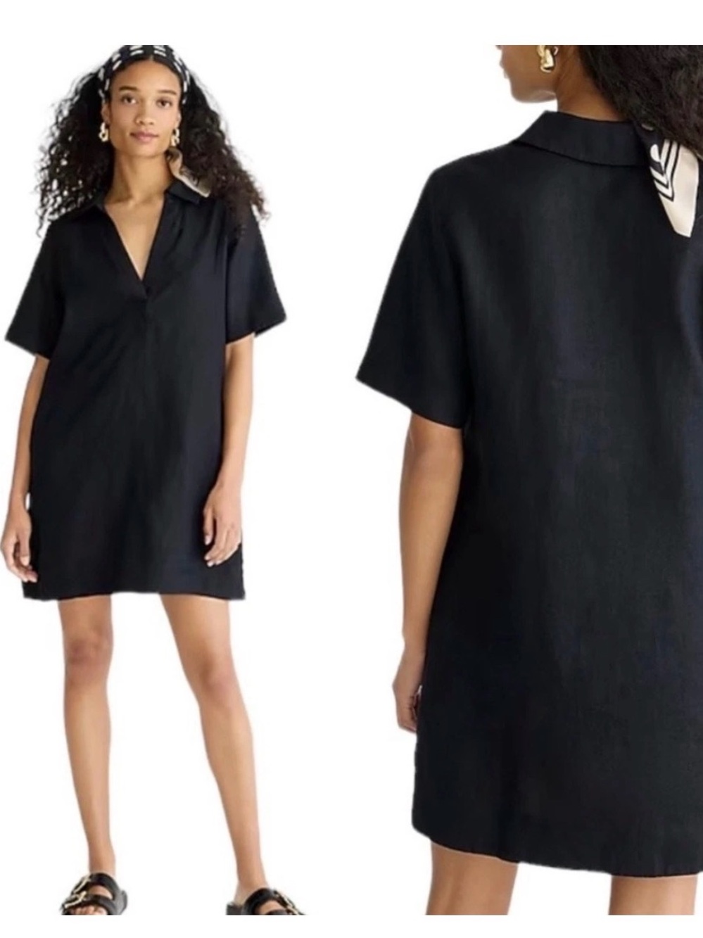 NWT J Crew bungalow black linen popover dress tunic XL